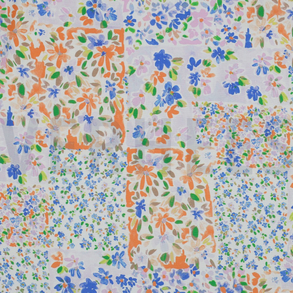 VISCOSE RADIANCE DIGITAL PATCHWORK FLOWERS BLUE