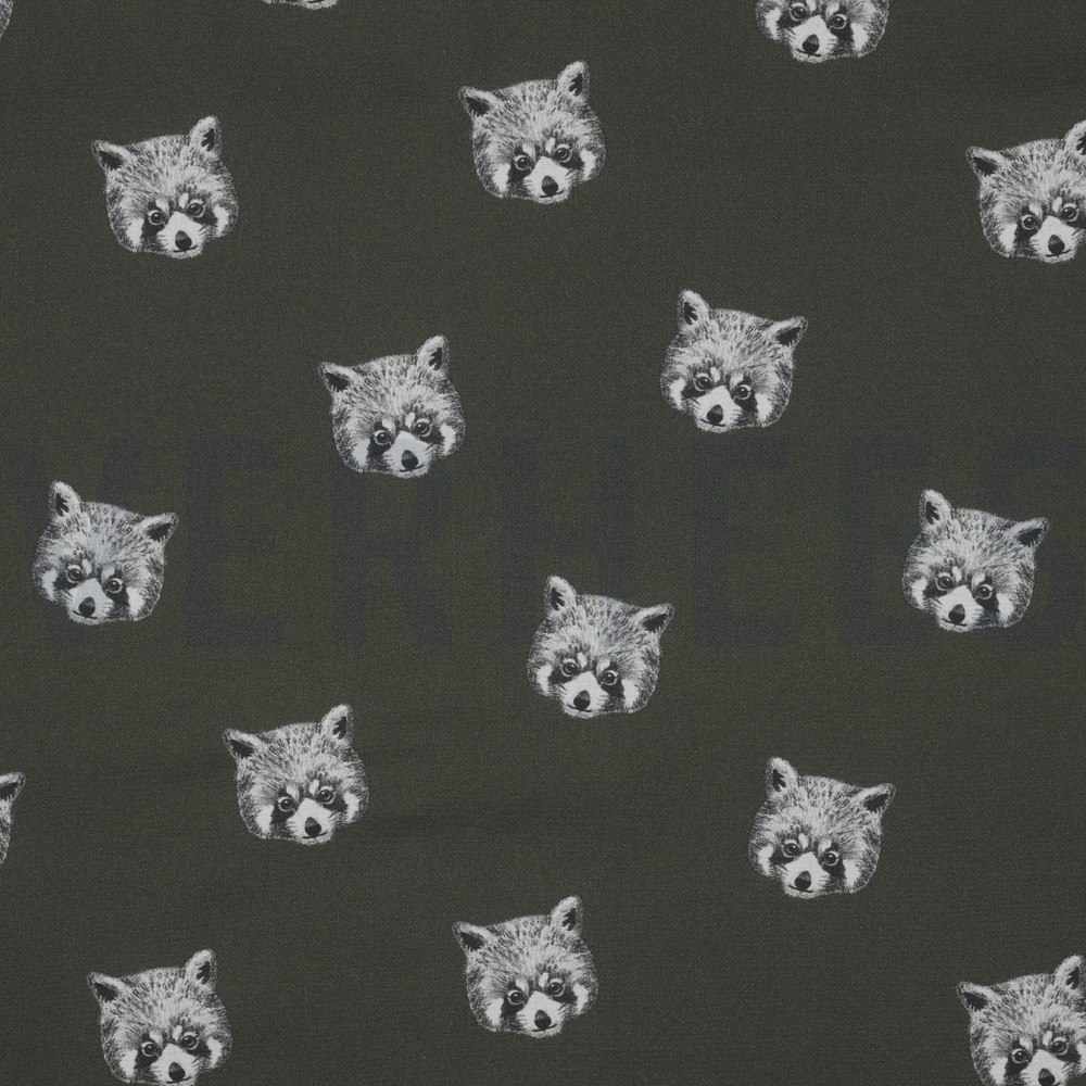 FINE POPLIN DIGITAL RED PANDAS SEAWEED