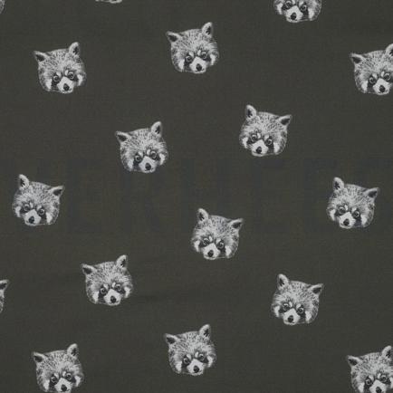 POPELINE DE COTON TISSAGE FIN DIGITAL PANDAS ROUX VERT ALGUE (hover)