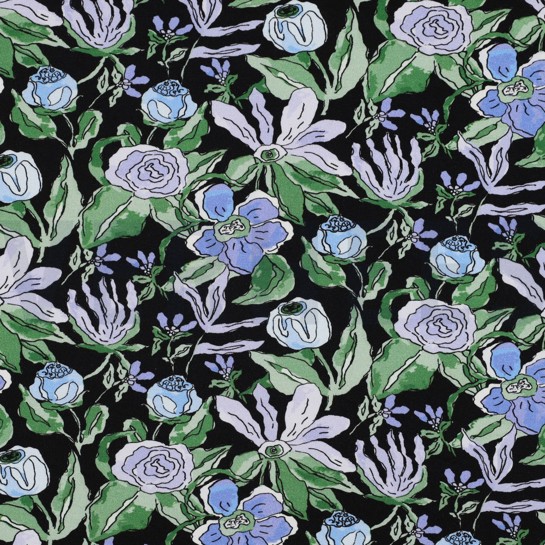 VISCOSE JERSEY DIGITAL FLOWERS BLACK #7