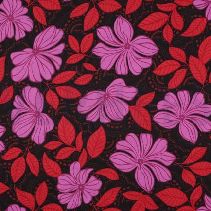 KATOEN SATIJN BLOEMEN DONKERROOD (hover)