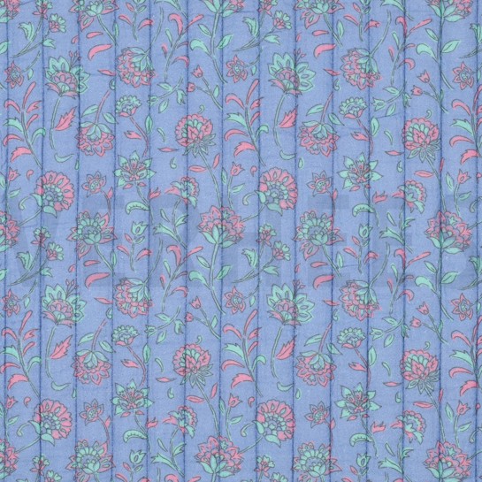 STEPPSTOFF MUSSELIN BLUMEN ZWEISEITIG HELLBLAU/MINT #7