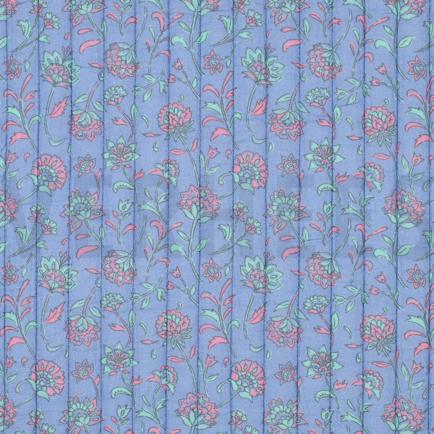 GEWATTEERD DOUBLE GAUZE BLOEMEN TWEEZIJDIG LICHTBLAUW/MINT (hover)