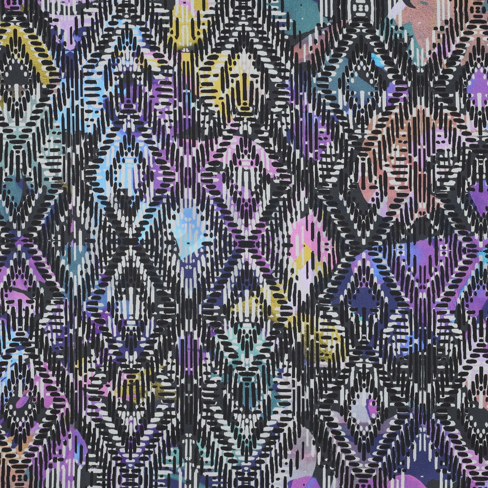 COTTON SATIN DIGITAL GEOMETRIC NAVY