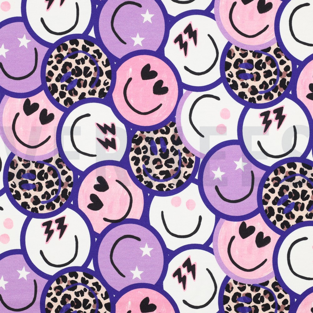FRENCH TERRY DIGITAL HAPPY FACES PURPLE