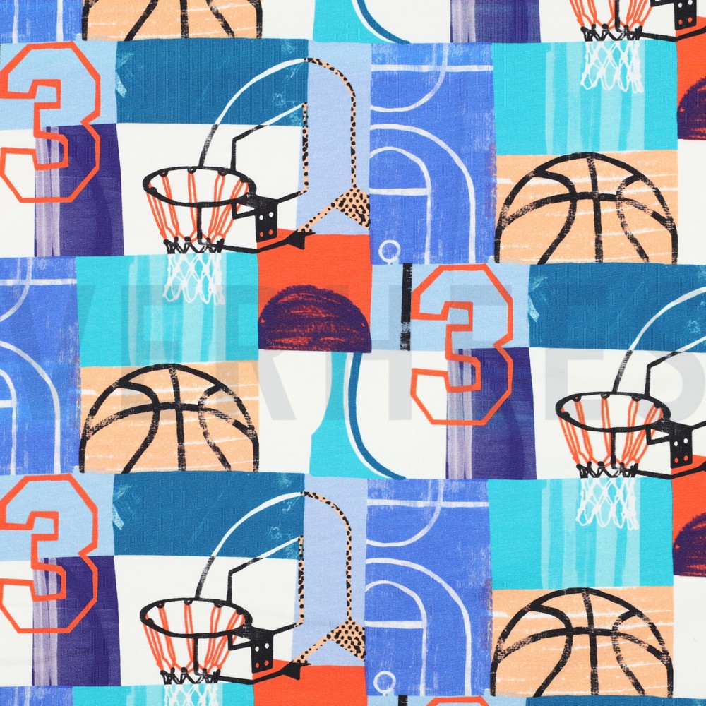 FRENCH TERRY DIGITAAL BASKETBALLEN BLAUW