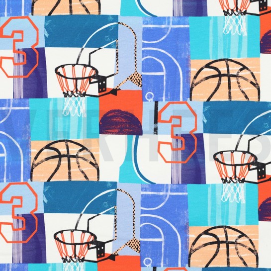 FRENCH TERRY DIGITAAL BASKETBALLEN BLAUW #7