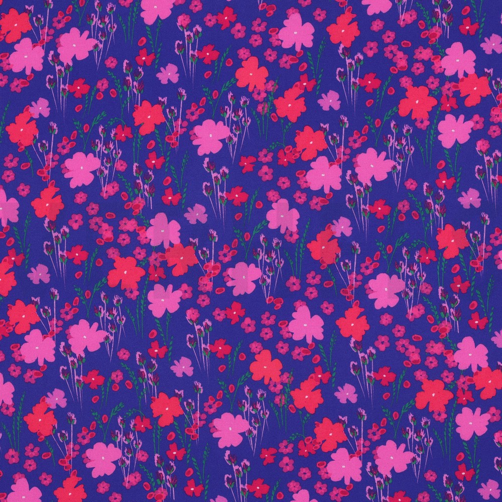 LENZING™ ECOVERO™ DIGITAAL BLOEMEN KOBALTBLAUW