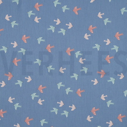 POPLIN GOTS BIRDS AND BUTTERFLIES BLUE (hover)