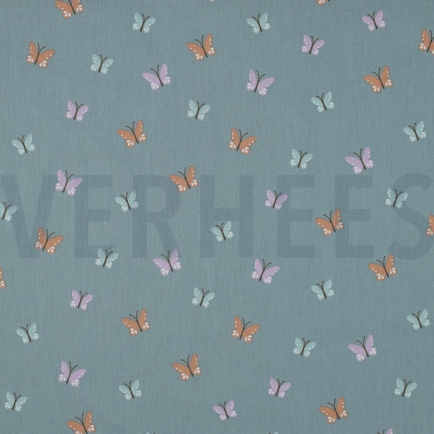 POPLIN GOTS BIRDS AND BUTTERFLIES DARK MINT (hover)