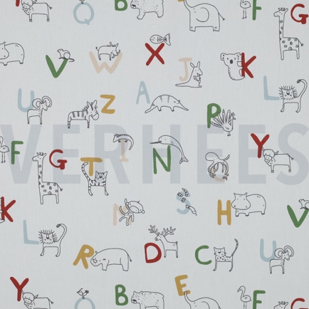 KATOENEN POPLIN GOTS DIERENALFABET WIT (hover)