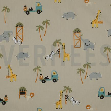 POPELINE DE COTON TISSAGE FIN ANIMAUX SAFARI CAMEL (hover)
