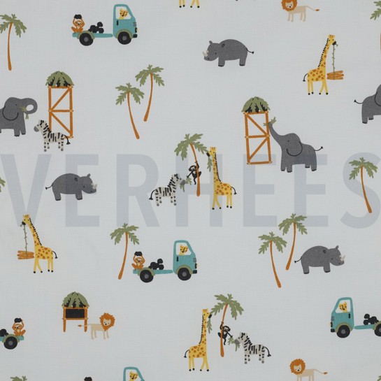 FINE POPLIN SAFARI ANIMALS WHITE #7