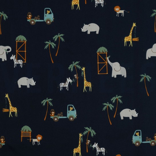 FINE POPLIN SAFARI ANIMALS NAVY #7