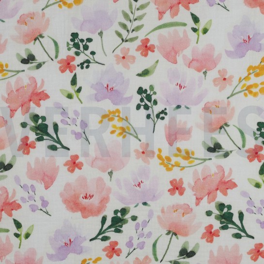 DOUBLE GAUZE DIGITAL BIG FLOWERS WHITE #7