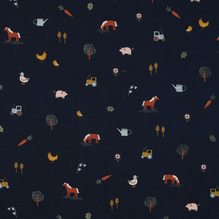 FINE POPLIN FARM LIFE NAVY (hover)