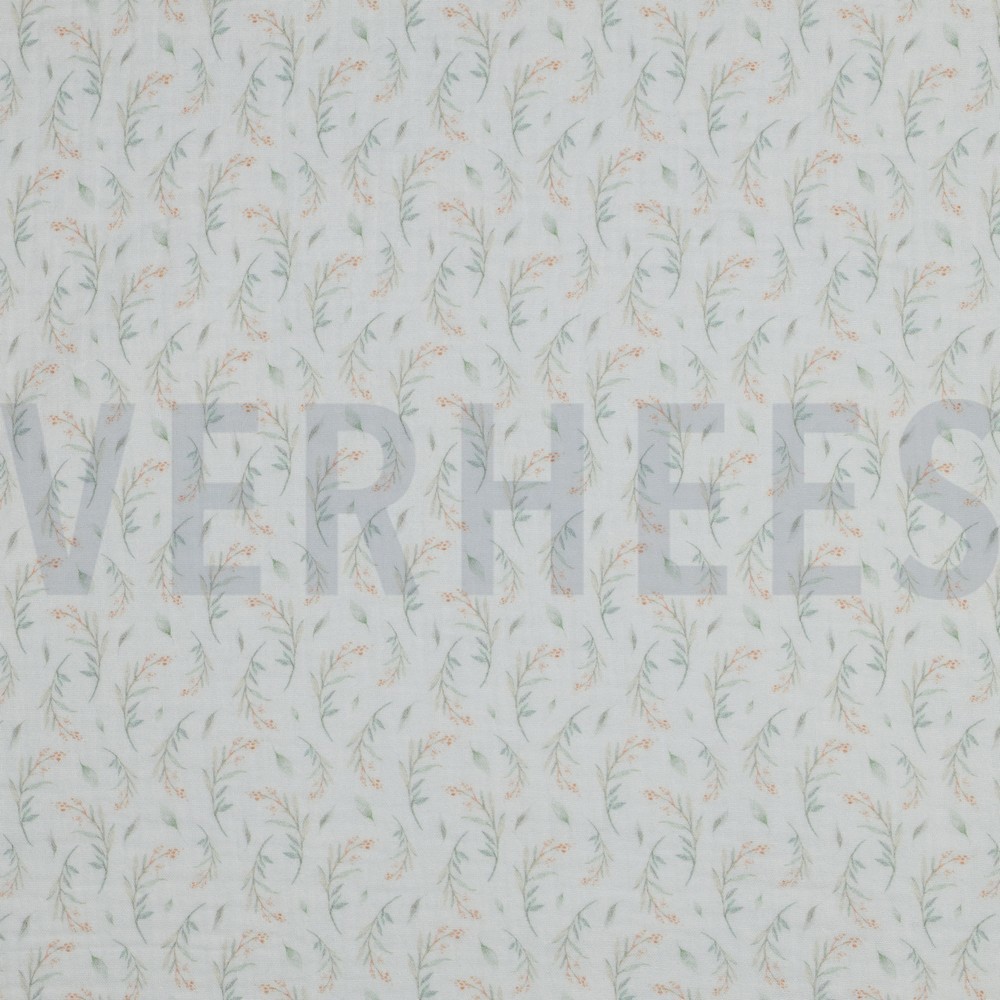 DOUBLE GAUZE DIGITAL LEAVES WHITE