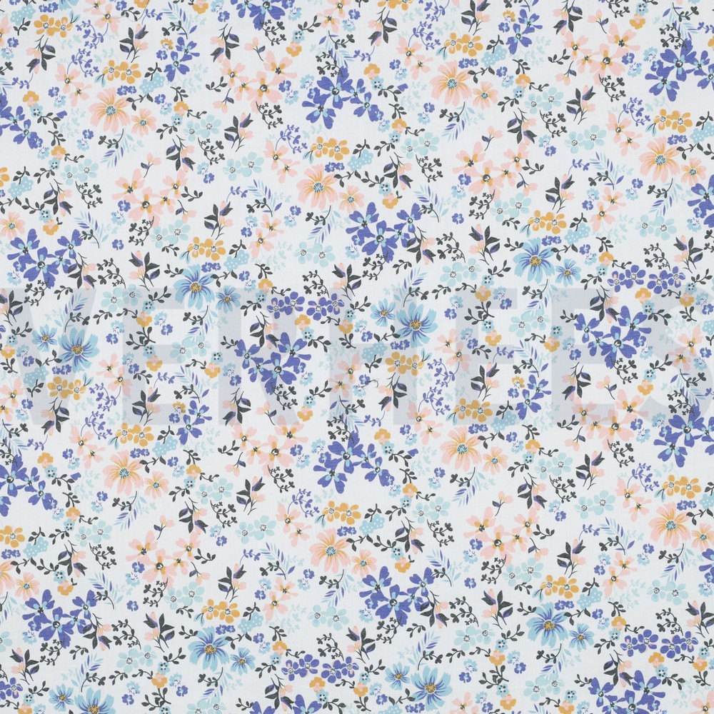 COTTON VOILE DIGITAL FLOWERS BLUE