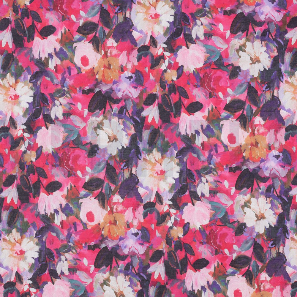 COTTON VOILE DIGITAL FLOWERS FUCHSIA
