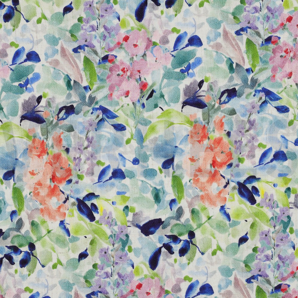 LEINEN VISKOSE CRÊPE DIGITAL BLUMEN BLAU