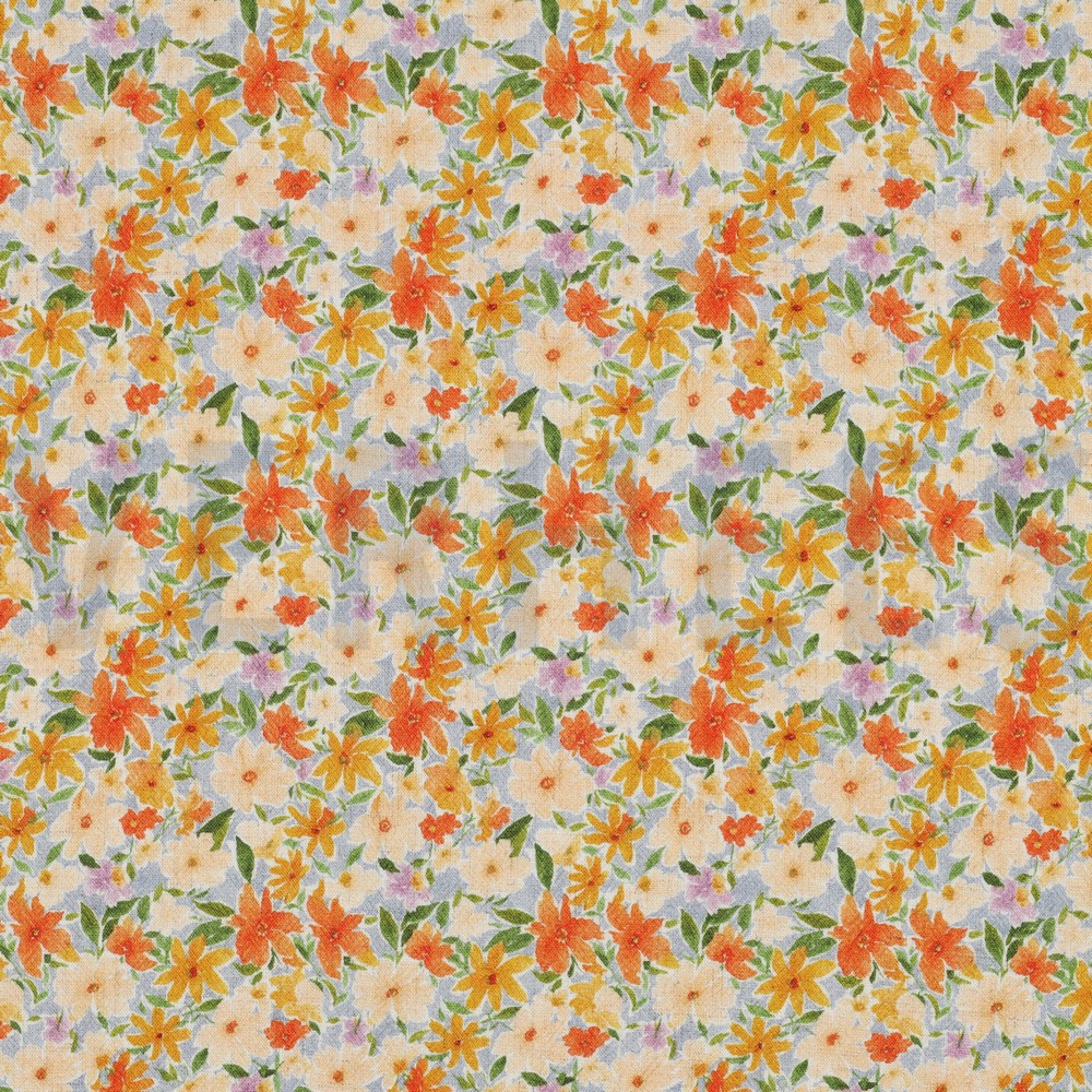 LEINEN VISKOSE CRÊPE DIGITAL BLUMEN GELB