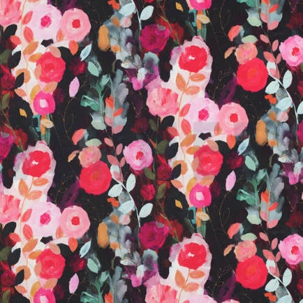 VISCOSE SATIN DIGITAL FLOWERS BLACK (hover)