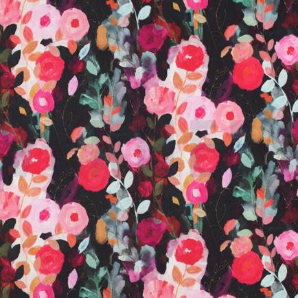VISKOSE SATIN DIGITAL BLUMEN SCHWARZ (hover)