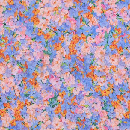 VISKOSE SATIN DIGITAL BLUMEN BLAU (hover)