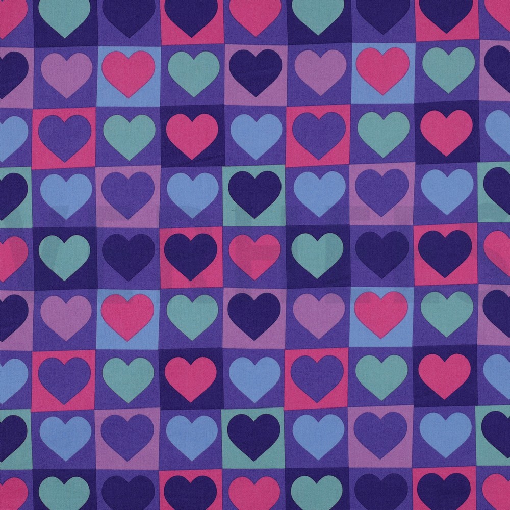 FINE POPLIN HEARTS PURPLE