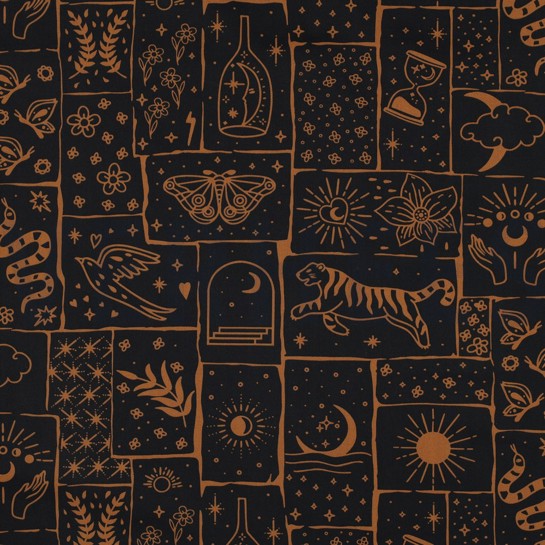 BAUMWOLLE POPELINE BOHO SCHWARZ #7