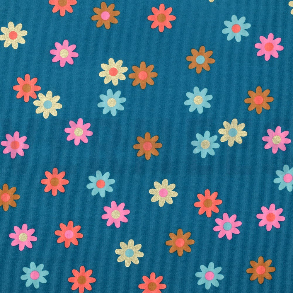 CORDUROY BABYRIB FOLIE BLOEMEN PETROL