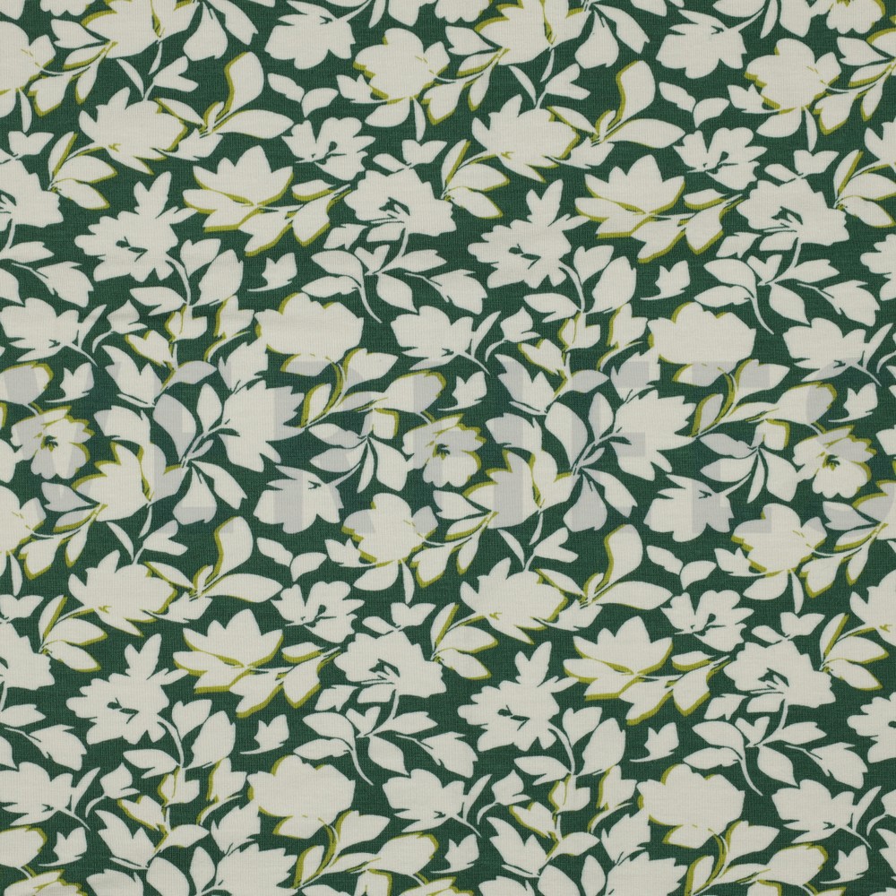 BAMBOU COTON JERSEY FLEURS VERT ÉMERAUDE