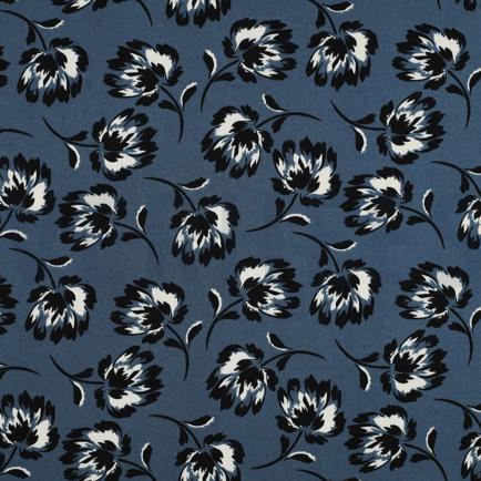 VISCOSE ROSELLA STRETCH FLOWERS BLUE (hover)