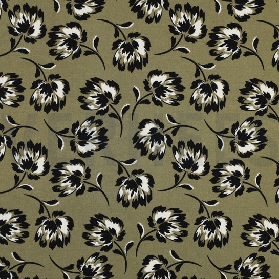 VISKOSE ROSELLA STRETCH BLUMEN OLIVE #7