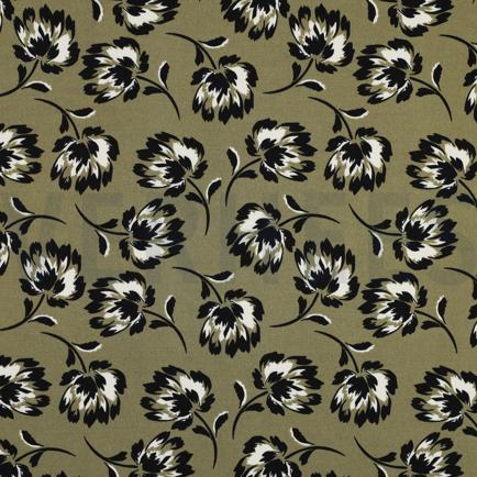 VISCOSE ROSELLA STRETCH FLOWERS OLIVE (hover)