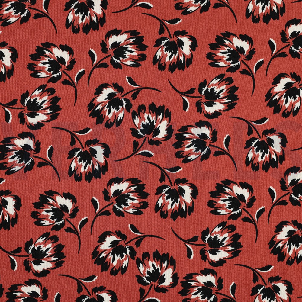 VISCOSE ROSELLA STRETCH FLOWERS KETCHUP RED