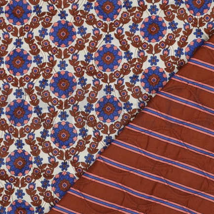 BAUMWOLLE VOILE GESTEPPT BLUMEN KARAMELL / KOBALT (hover)