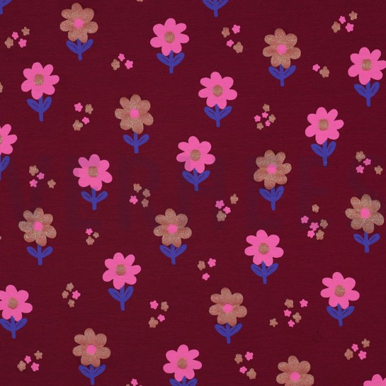 JERSEY GLITTER FLOWERS BURGUNDY #7