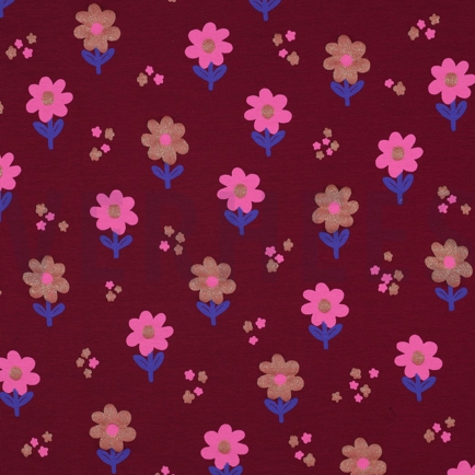 JERSEY GLITTER FLOWERS BORDEAUX (hover)