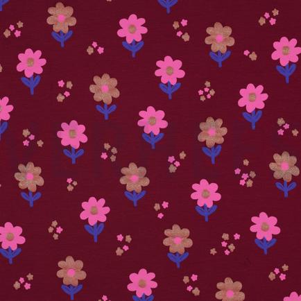 JERSEY PAILLETÉE FLEURS BORDEAUX (hover)