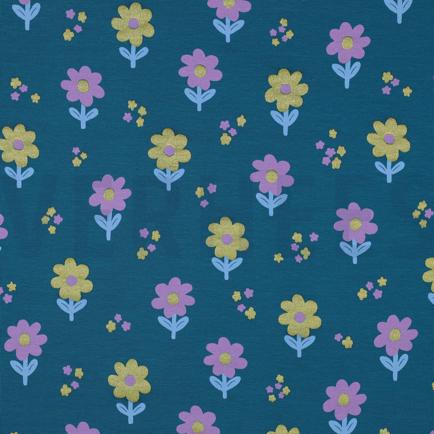 JERSEY PAILLETÉE FLEURS PÉTROLE (hover)