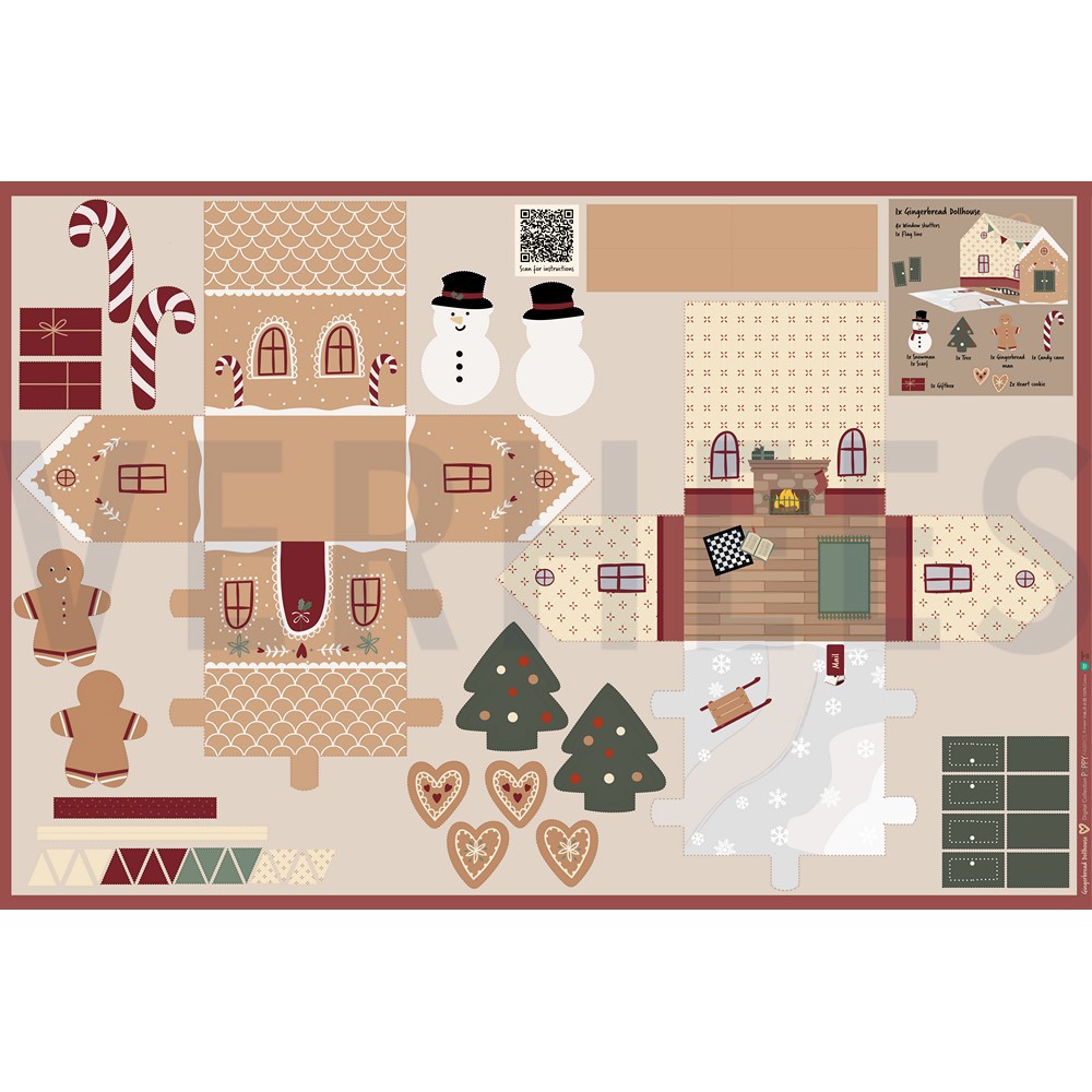 FINE POPLIN GINGERBREAD DOLLHOUSE PANEL MULTICOLOUR