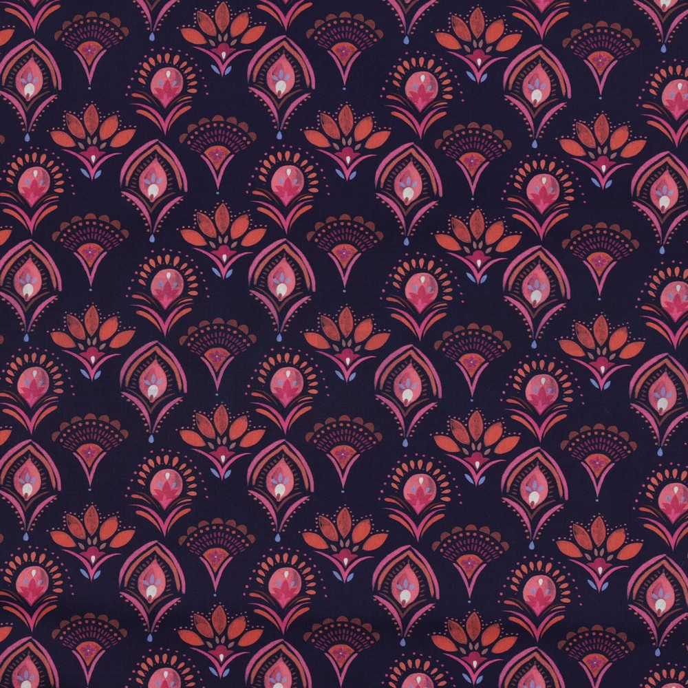 FINE POPLIN DIGITAL FLOWERS NAVY