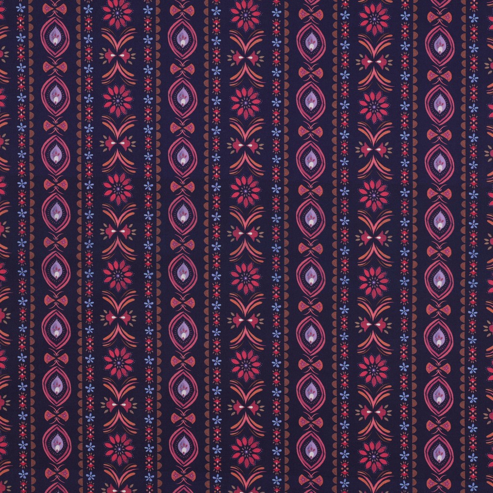 FINE POPLIN DIGITAL FLOWERS NAVY