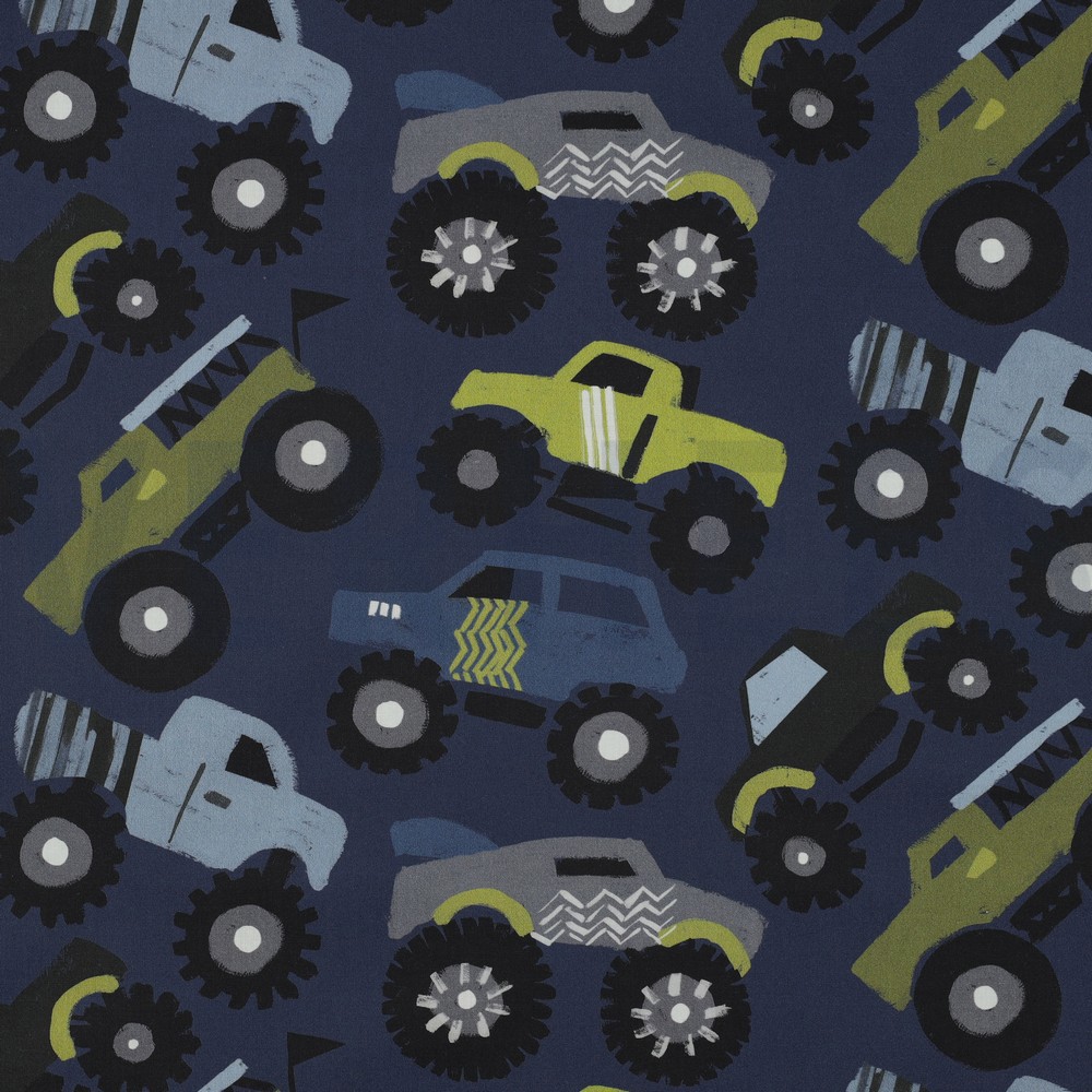 FINE POPLIN DIGITAL MONSTERTRUCKS NAVY