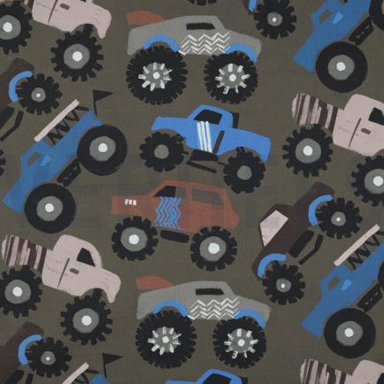 FINE POPLIN DIGITAL MONSTERTRUCKS ARMY GREEN (hover)