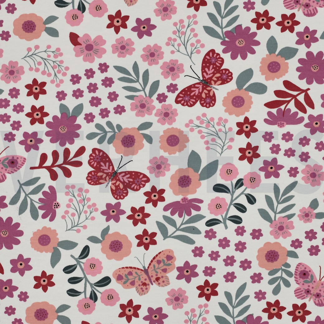 FRENCH TERRY FLEURS BLANC CASSÉ