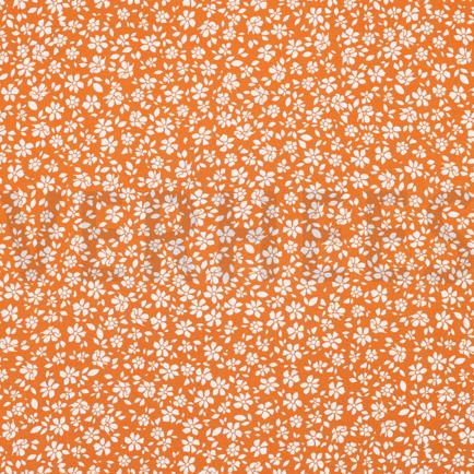 VISCOSE POPELINE STRETCH PETITES FLEURS ORANGE (hover)