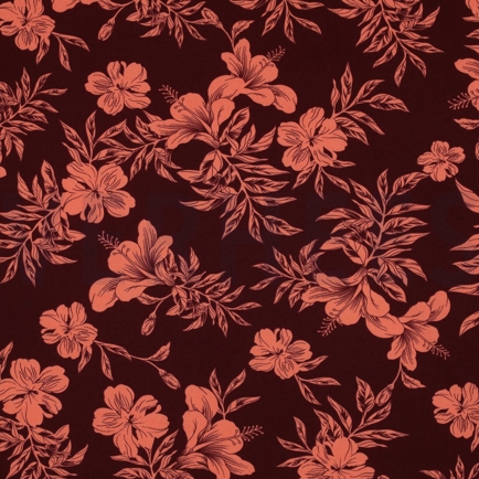 MAGNOLIA STRETCH TROPISCHE BLUMEN BORDEAUXROT (hover)