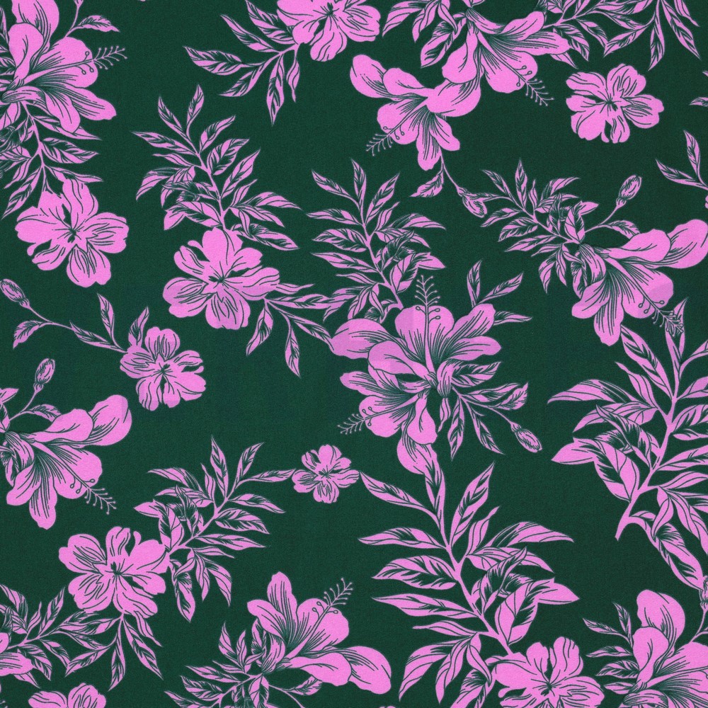 MAGNOLIA STRETCH TROPICAL FLOWERS DARK GREEN